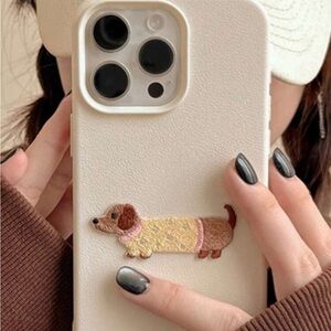 1pc Cute Cartoon Dachshund Puppy Leather Phone Case Compatible